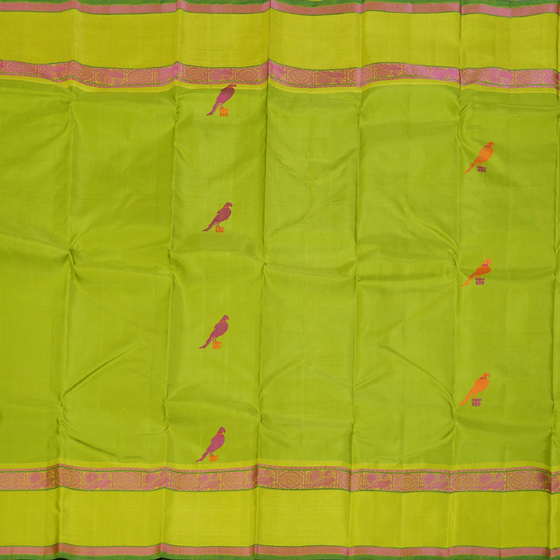 Hayagrivas Fluorescent Green Handloom Kanjivaram Silk Saree with Lemon Green Border KBD1653A5-1