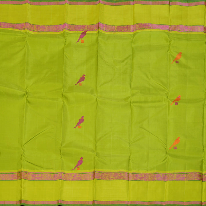 Hayagrivas Fluorescent Green Handloom Kanjivaram Silk Saree with Lemon Green Border KBD1653A5-1