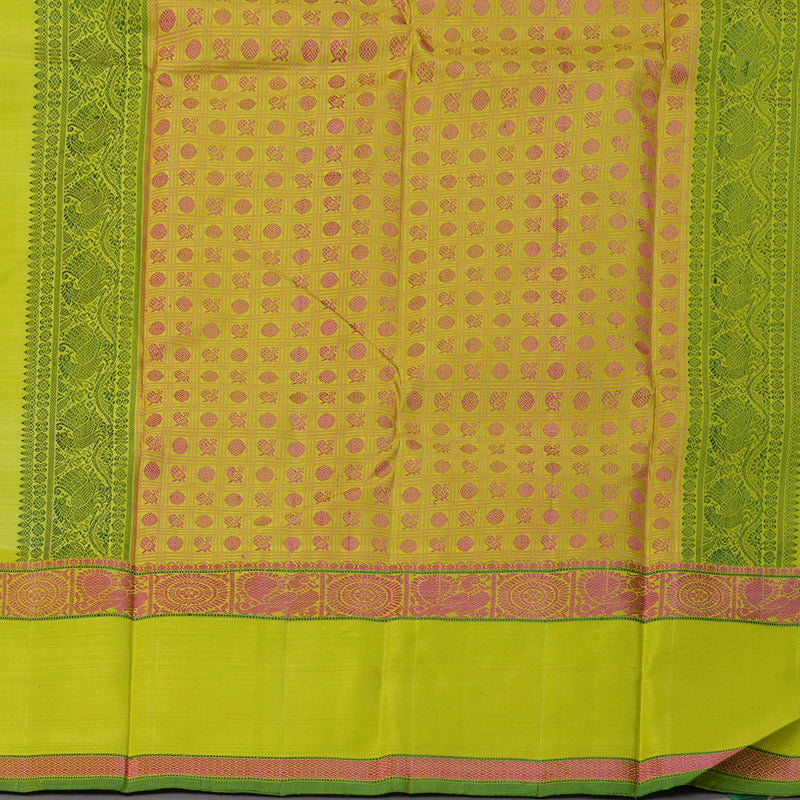 Hayagrivas Fluorescent Green Handloom Kanjivaram Silk Saree with Lemon Green Border KBD1653A5-1