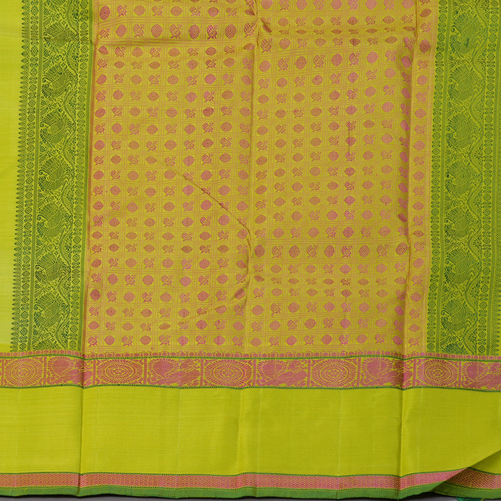 Hayagrivas Fluorescent Green Handloom Kanjivaram Silk Saree with Lemon Green Border KBD1653A5-1
