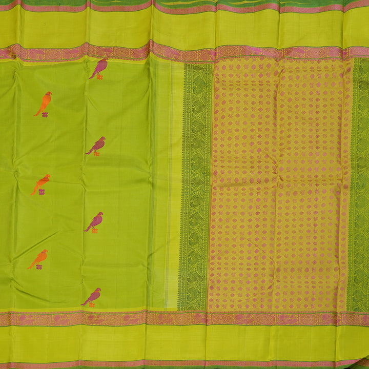 Hayagrivas Fluorescent Green Handloom Kanjivaram Silk Saree with Lemon Green Border KBD1653A5-1