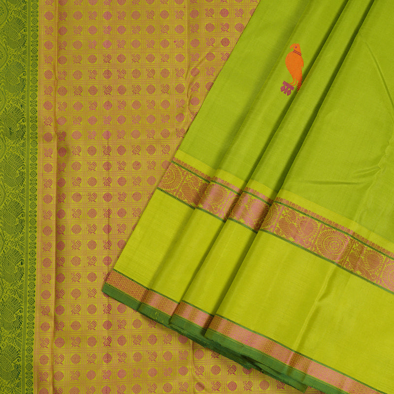 Hayagrivas Fluorescent Green Handloom Kanjivaram Silk Saree with Lemon Green Border KBD1653A5-1