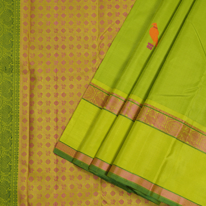 Hayagrivas Fluorescent Green Handloom Kanjivaram Silk Saree with Lemon Green Border KBD1653A5-1