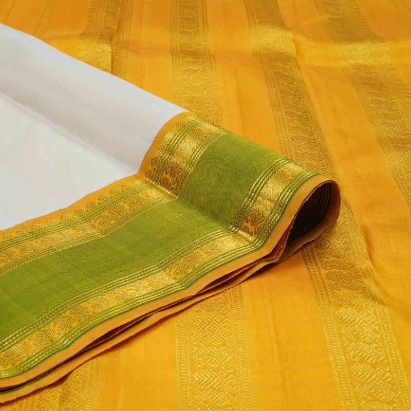 Hayagrivas Ivory White Handloom Kanjivaram Silk Saree with Green Border KBD1653A7-1