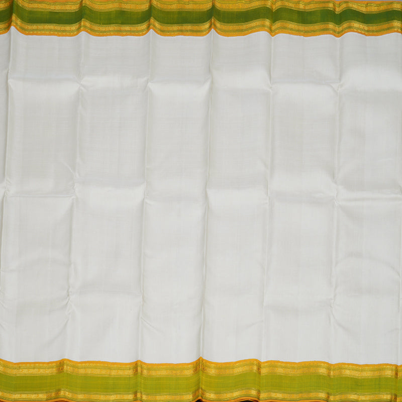 Hayagrivas Ivory White Handloom Kanjivaram Silk Saree with Green Border KBD1653A7-1