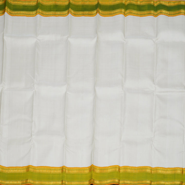 Hayagrivas Ivory White Handloom Kanjivaram Silk Saree with Green Border KBD1653A7-1