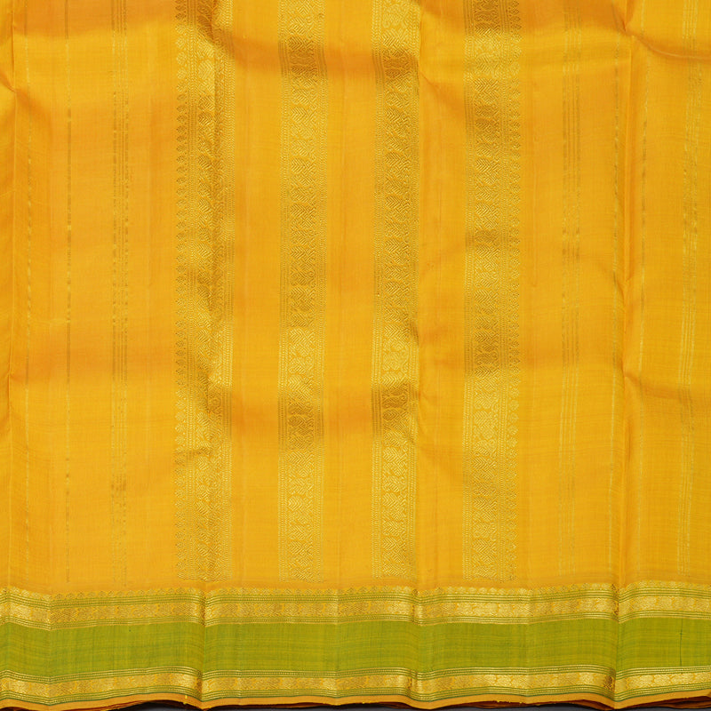Hayagrivas Ivory White Handloom Kanjivaram Silk Saree with Green Border KBD1653A7-1
