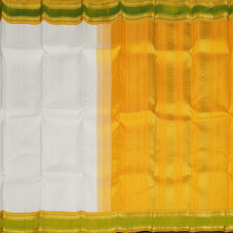 Hayagrivas Ivory White Handloom Kanjivaram Silk Saree with Green Border KBD1653A7-1