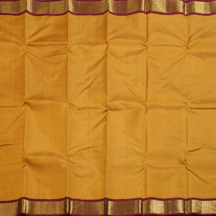 Hayagrivas Traditional Mustard Handloom Kanjivaram Silk Saree with Dark Maroon Border KBD1655A1-1