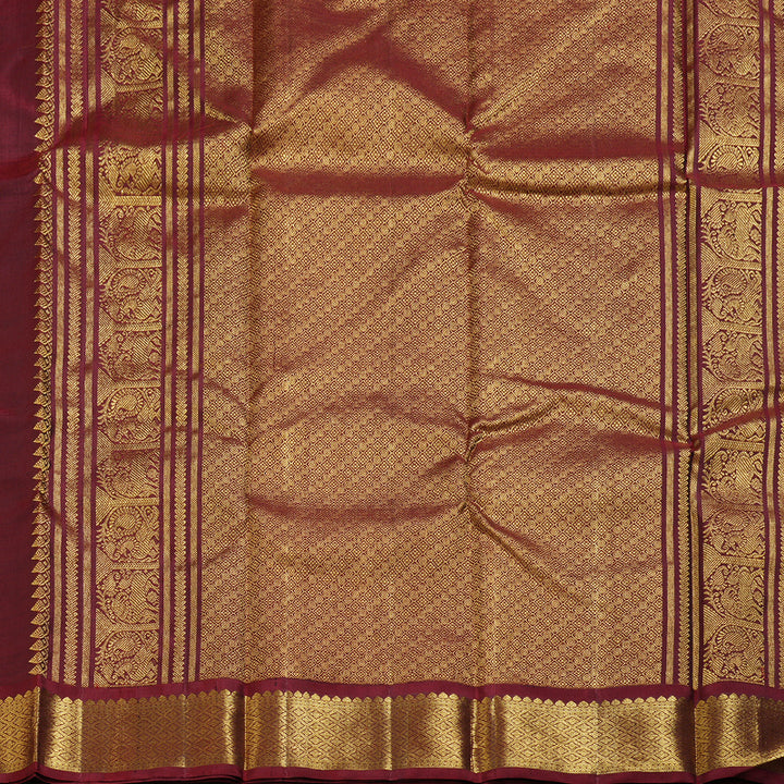 Hayagrivas Traditional Mustard Handloom Kanjivaram Silk Saree with Dark Maroon Border KBD1655A1-1