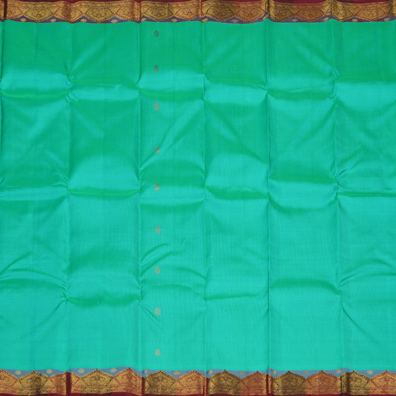 Hayagrivas Sea Blue Handloom Kanjivaram Silk Saree with Maroon Red Border KBD1655A3-1