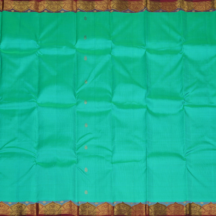 Hayagrivas Sea Blue Handloom Kanjivaram Silk Saree with Maroon Red Border KBD1655A3-1