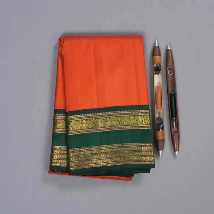 Hayagrivas Orange Handloom Kanjivaram Silk Saree with Bottle Green Border KBD1656A2-1