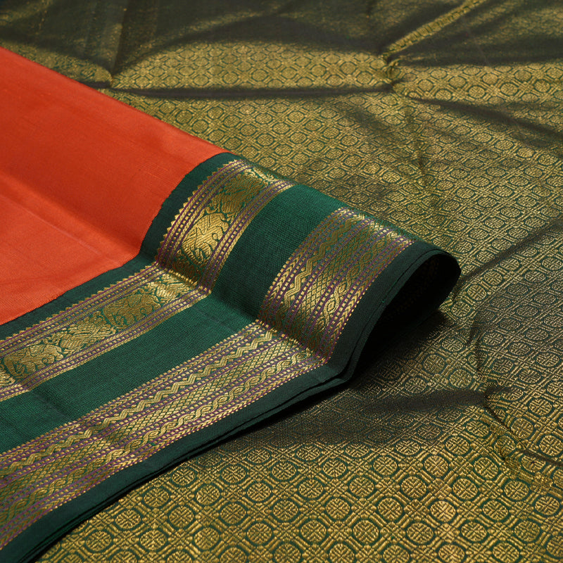 Hayagrivas Orange Handloom Kanjivaram Silk Saree with Bottle Green Border KBD1656A2-1