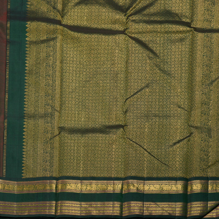 Hayagrivas Orange Handloom Kanjivaram Silk Saree with Bottle Green Border KBD1656A2-1