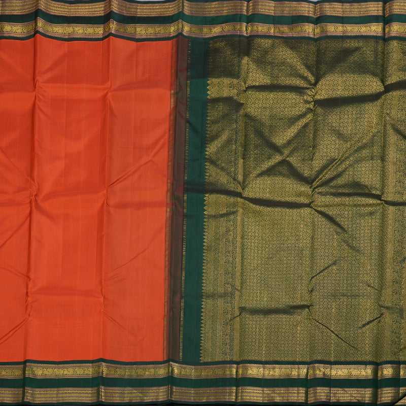 Hayagrivas Orange Handloom Kanjivaram Silk Saree with Bottle Green Border KBD1656A2-1