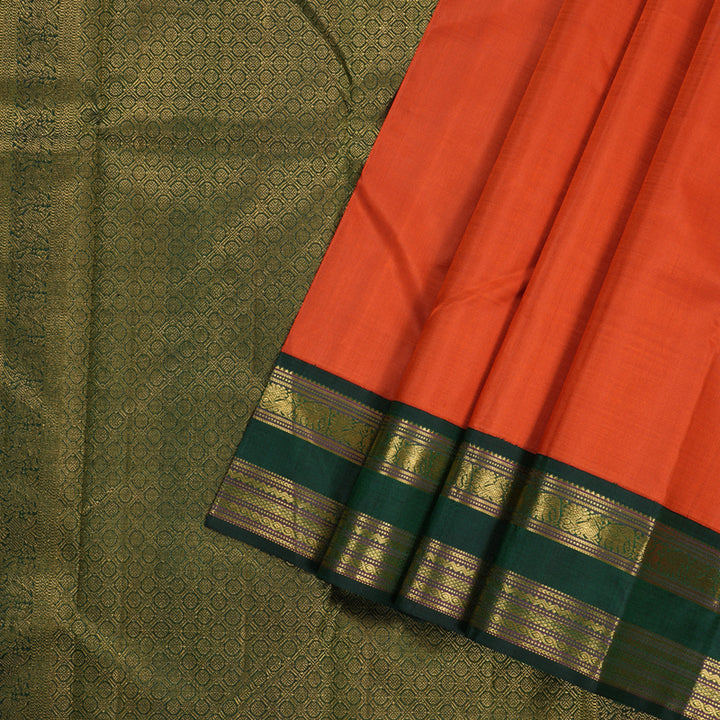 Hayagrivas Orange Handloom Kanjivaram Silk Saree with Bottle Green Border KBD1656A2-1
