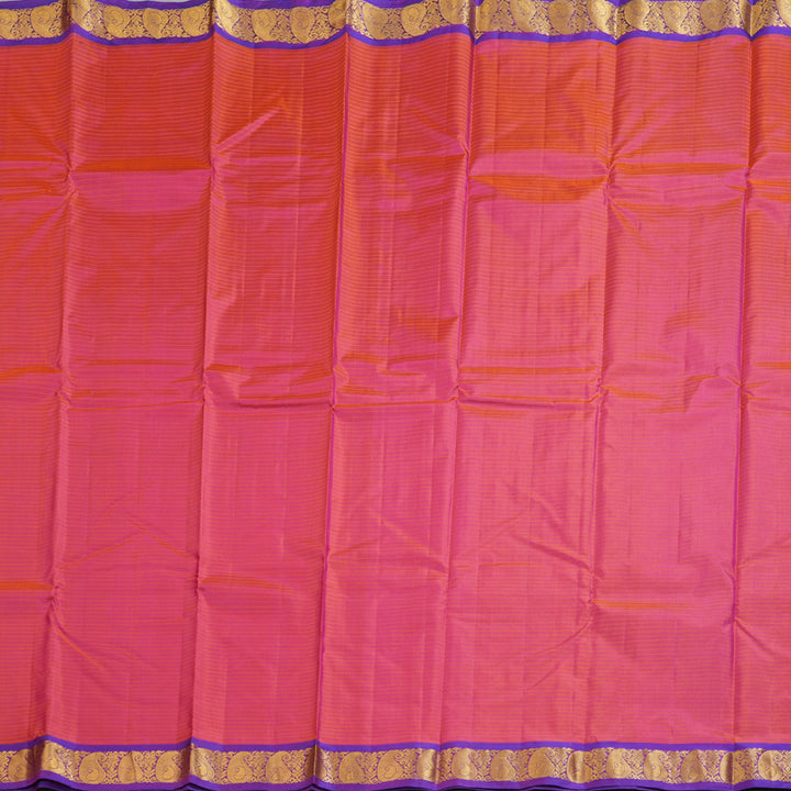 Hayagrivas Orangish Pink Handloom Kanjivaram Silk Saree with Purple Border KBD1657A1-1