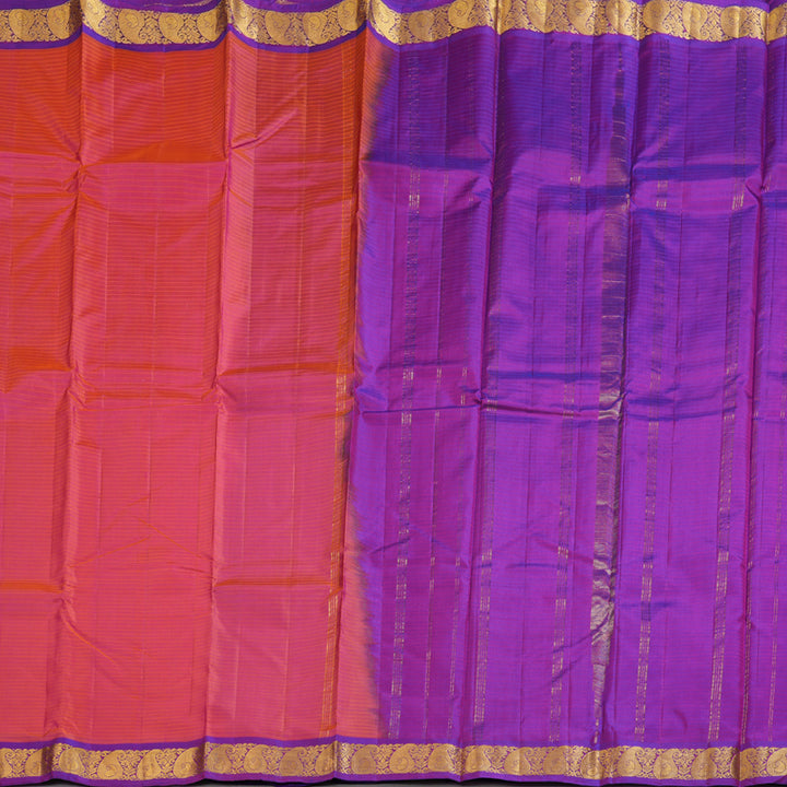 Hayagrivas Orangish Pink Handloom Kanjivaram Silk Saree with Purple Border KBD1657A1-1