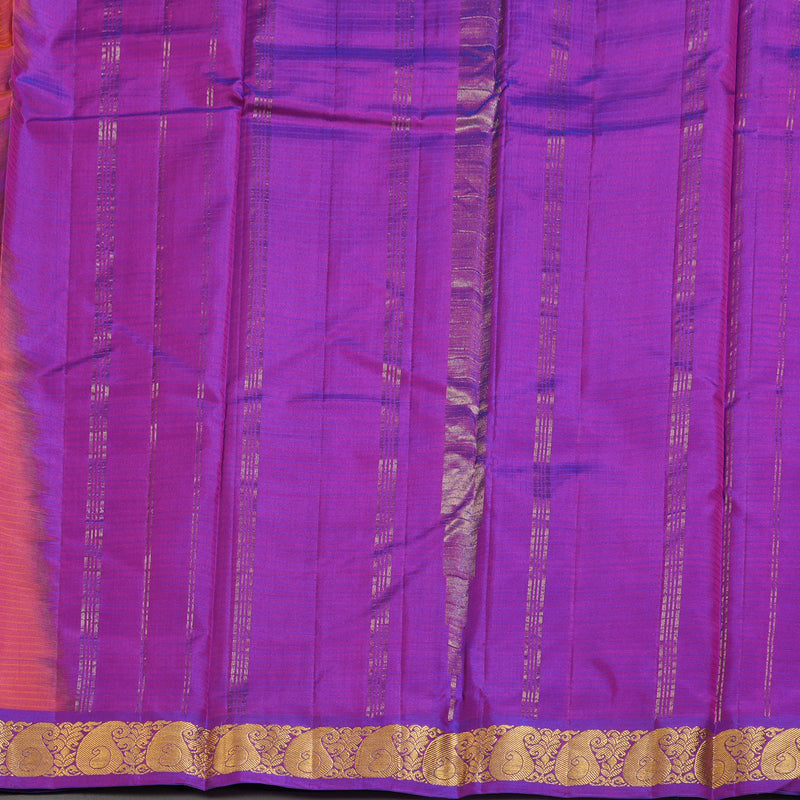 Hayagrivas Orangish Pink Handloom Kanjivaram Silk Saree with Purple Border KBD1657A1-1