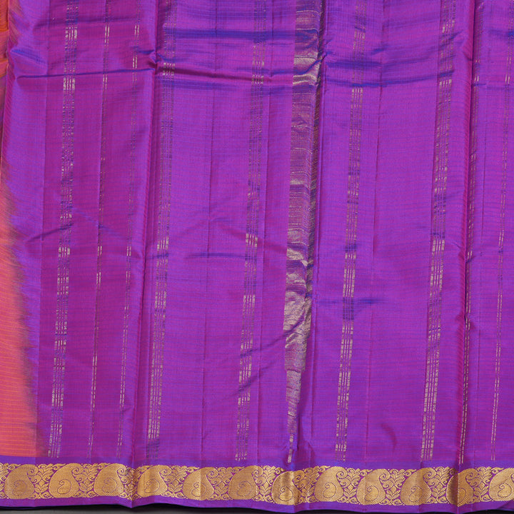 Hayagrivas Orangish Pink Handloom Kanjivaram Silk Saree with Purple Border KBD1657A1-1