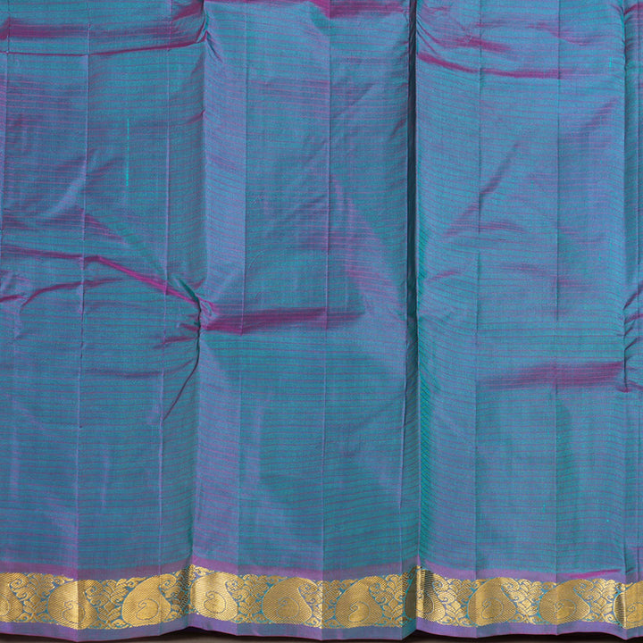 Hayagrivas Sea Blue Handloom Kanjivaram Silk Saree with Purple Border-KBD1657A1-20