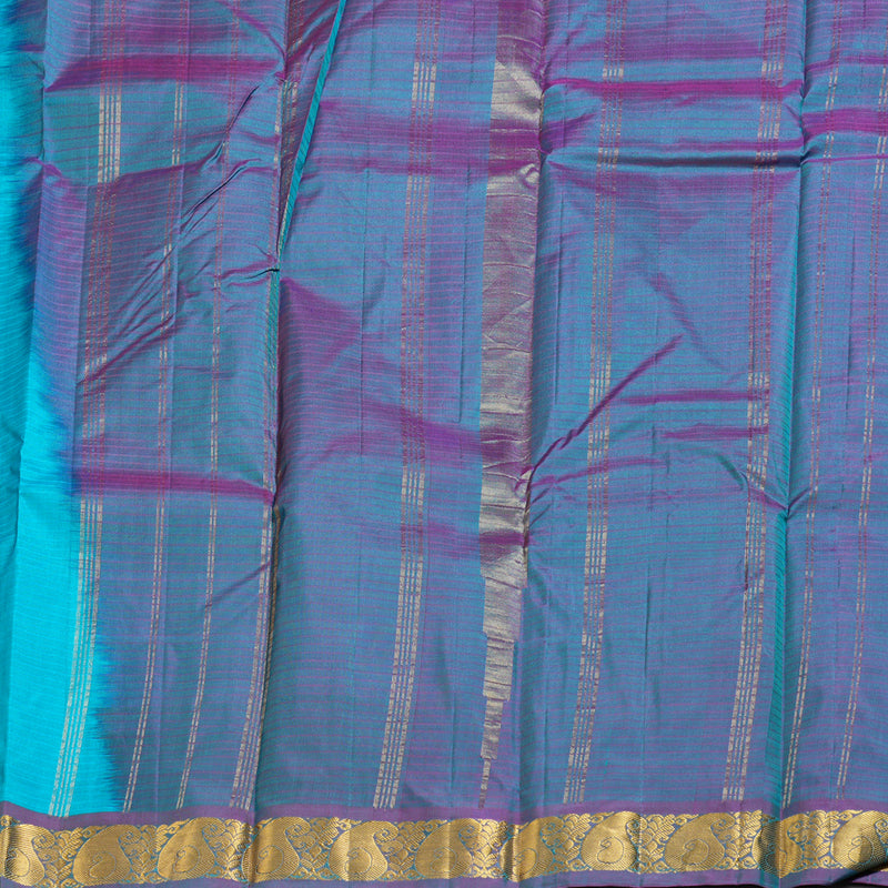 Hayagrivas Sea Blue Handloom Kanjivaram Silk Saree with Purple Border-KBD1657A1-20