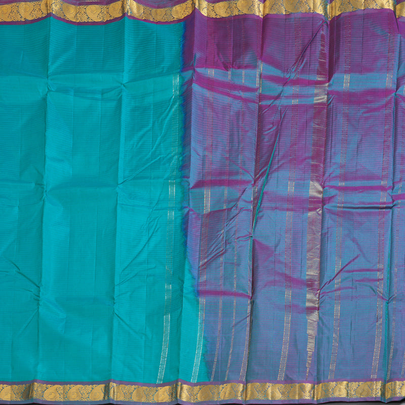 Hayagrivas Sea Blue Handloom Kanjivaram Silk Saree with Purple Border-KBD1657A1-20