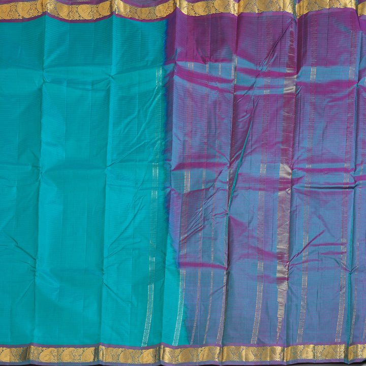 Hayagrivas Sea Blue Handloom Kanjivaram Silk Saree with Purple Border-KBD1657A1-20