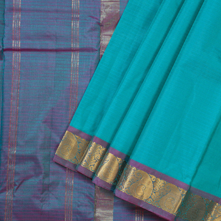 Hayagrivas Sea Blue Handloom Kanjivaram Silk Saree with Purple Border-KBD1657A1-20
