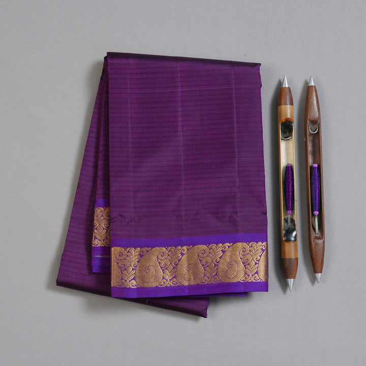 Hayagrivas Dark Purple Handloom Kanjivaram Silk Saree with Purple Border-KBD1657A1-21