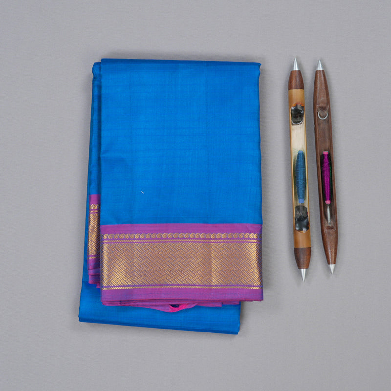 Hayagrivas Classic Blue Handloom Kanjivaram Silk Saree with Purple Border KBD1657A1-24