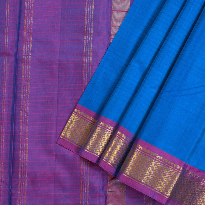 Hayagrivas Classic Blue Handloom Kanjivaram Silk Saree with Purple Border KBD1657A1-24