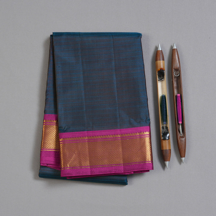 Hayagrivas Dark Blue Handloom Kanjivaram Silk Saree with Pink Border-KBD1657A1-9