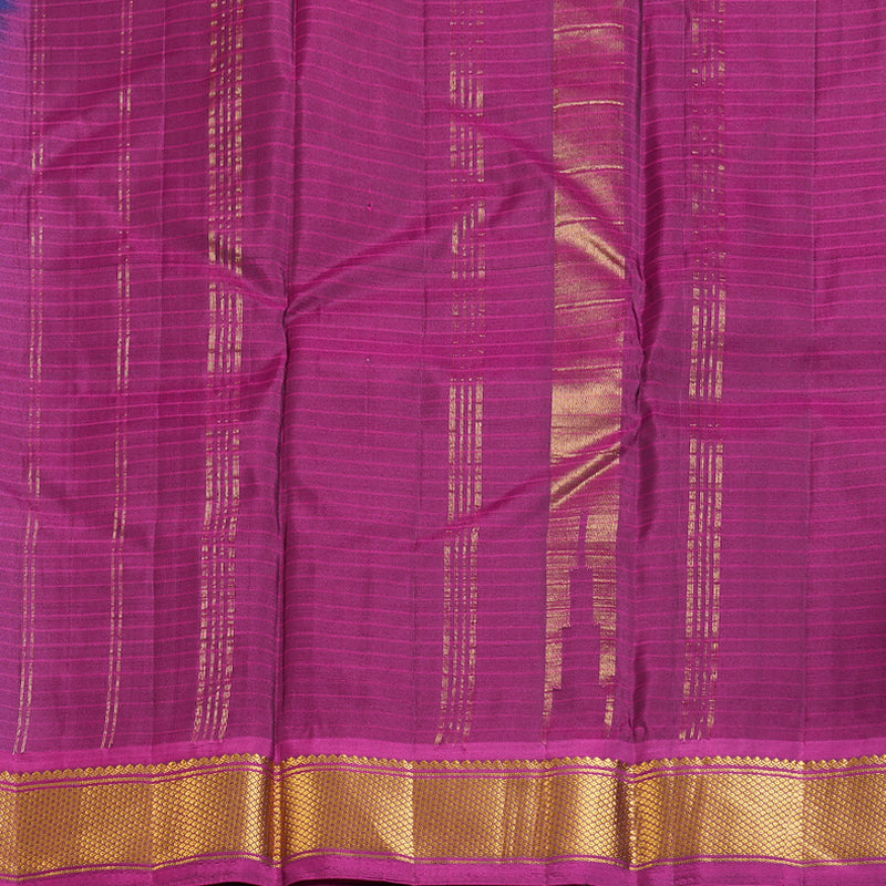 Hayagrivas Dark Blue Handloom Kanjivaram Silk Saree with Pink Border-KBD1657A1-9