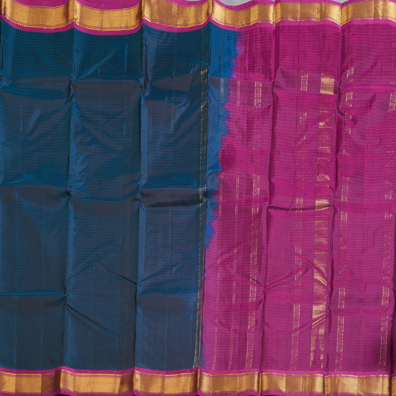 Hayagrivas Dark Blue Handloom Kanjivaram Silk Saree with Pink Border-KBD1657A1-9
