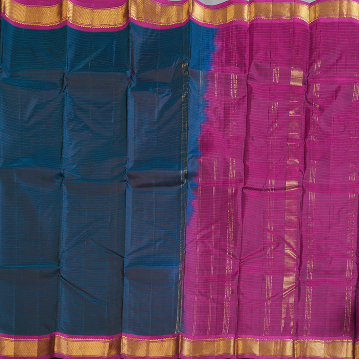 Hayagrivas Dark Blue Handloom Kanjivaram Silk Saree with Pink Border-KBD1657A1-9