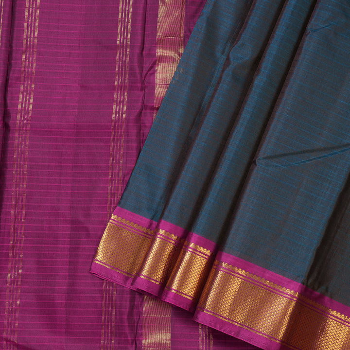 Hayagrivas Dark Blue Handloom Kanjivaram Silk Saree with Pink Border-KBD1657A1-9