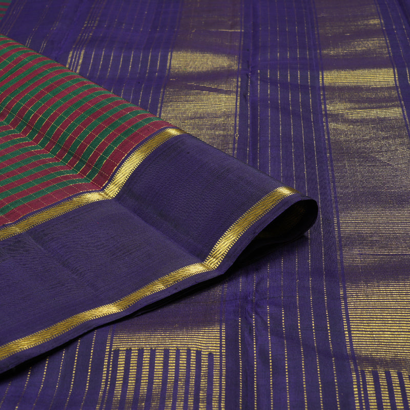 Hayagrivas Bottle Green With Maroon Checks Handloom Kanjivaram Silk Saree with Dark Blue Border KBD1658A1-1