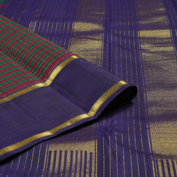 Hayagrivas Bottle Green With Maroon Checks Handloom Kanjivaram Silk Saree with Dark Blue Border KBD1658A1-1