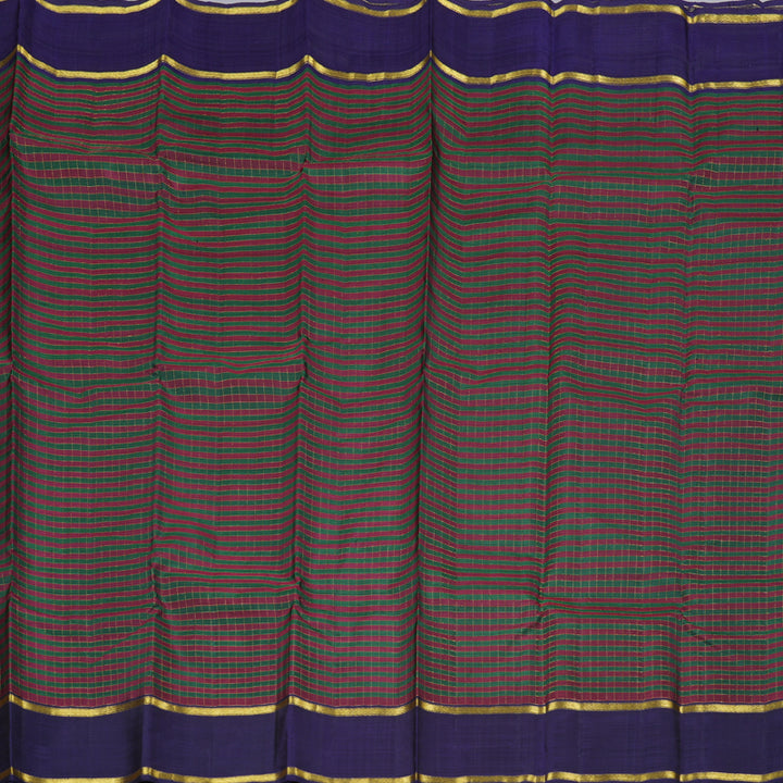 Hayagrivas Bottle Green With Maroon Checks Handloom Kanjivaram Silk Saree with Dark Blue Border KBD1658A1-1