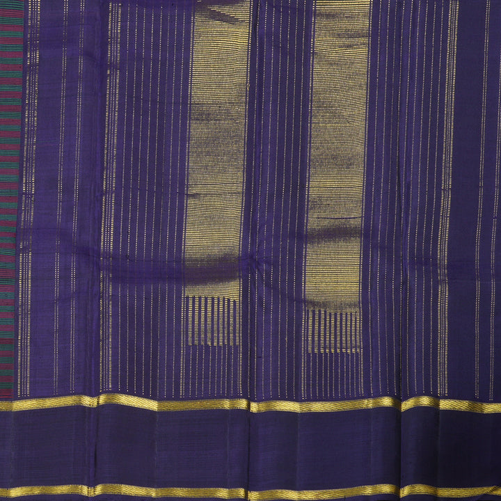Hayagrivas Bottle Green With Maroon Checks Handloom Kanjivaram Silk Saree with Dark Blue Border KBD1658A1-1