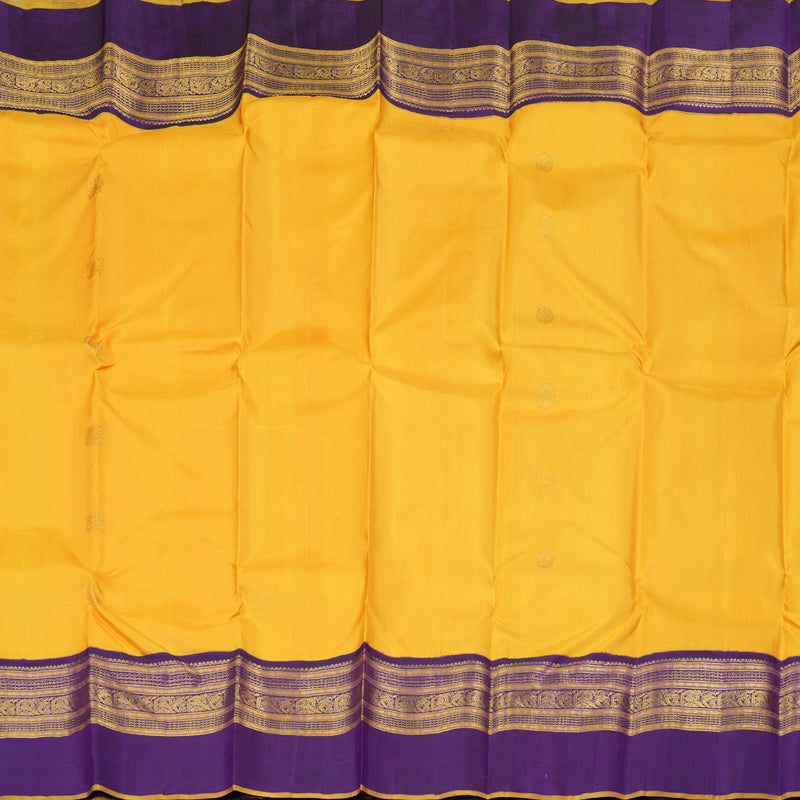 Hayagrivas Mustard Yellow Handloom Kanjivaram Silk Saree with Dark Purple Border with KBD1659A3-2