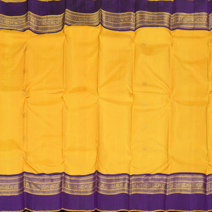 Hayagrivas Mustard Yellow Handloom Kanjivaram Silk Saree with Dark Purple Border with KBD1659A3-2