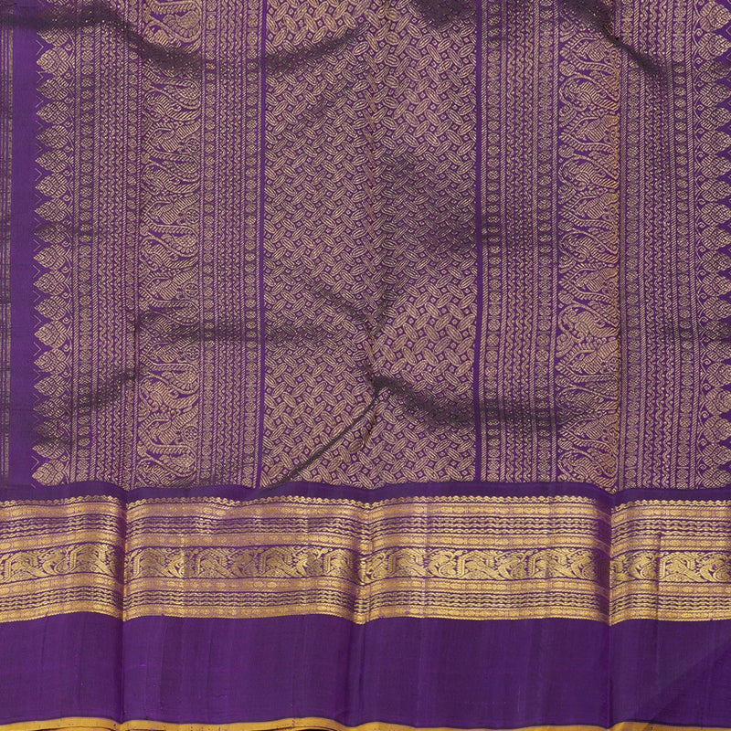 Hayagrivas Mustard Yellow Handloom Kanjivaram Silk Saree with Dark Purple Border with KBD1659A3-2