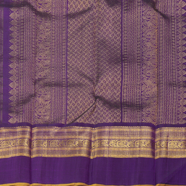 Hayagrivas Mustard Yellow Handloom Kanjivaram Silk Saree with Dark Purple Border with KBD1659A3-2