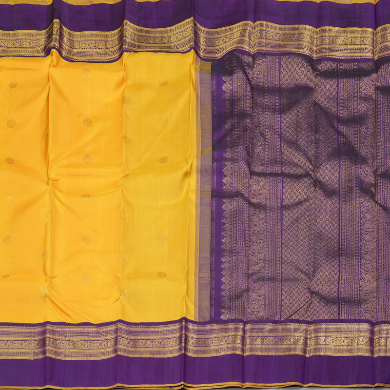 Hayagrivas Mustard Yellow Handloom Kanjivaram Silk Saree with Dark Purple Border with KBD1659A3-2