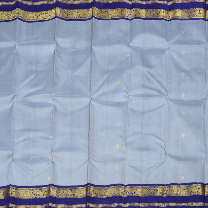 Hayagrivas Silver Grey Handloom Kanjivaram Silk Saree with Blue Border with KBD1659A4-1