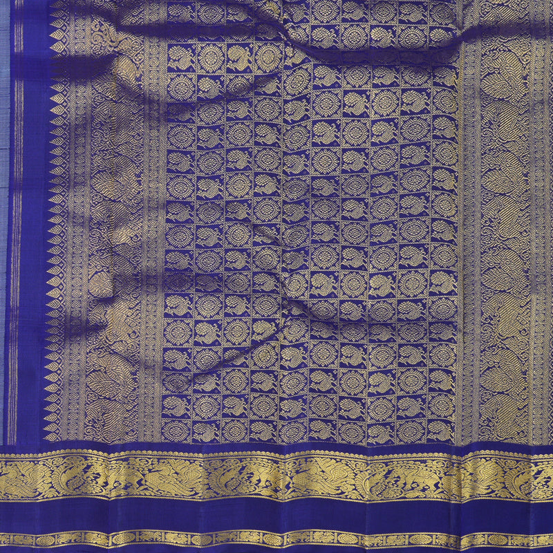 Hayagrivas Silver Grey Handloom Kanjivaram Silk Saree with Blue Border with KBD1659A4-1