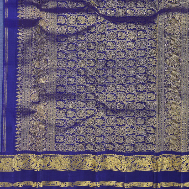 Hayagrivas Silver Grey Handloom Kanjivaram Silk Saree with Blue Border with KBD1659A4-1